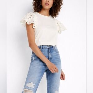 NEW Express Eyelet Ruffle Sleeve Tee